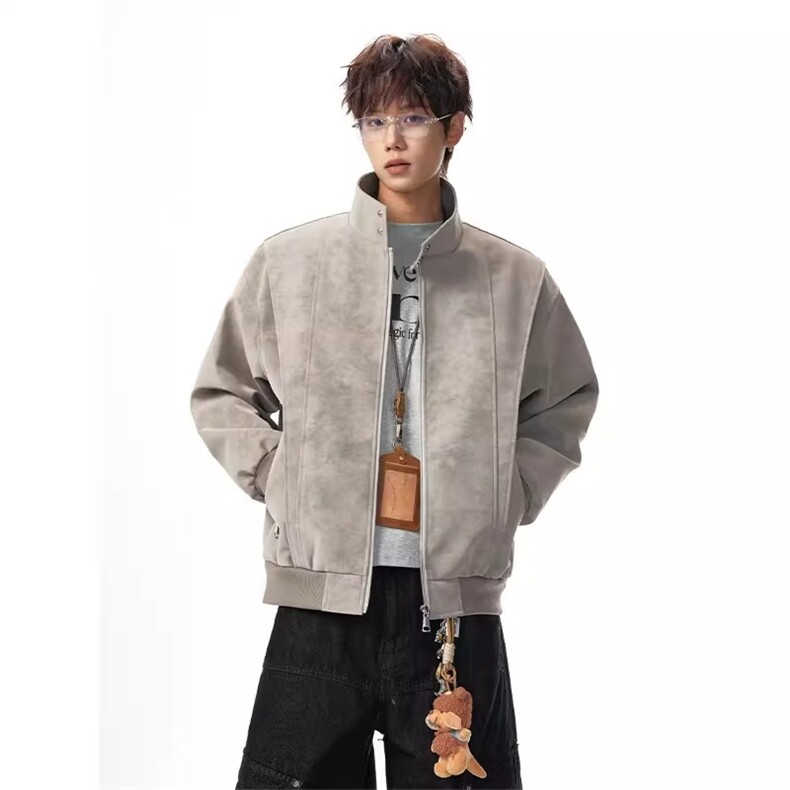 有货。扎染PU皮宽松机车皮衣春秋棒球服夹克外套W6962-P70图片