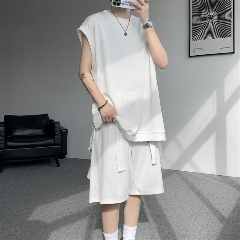 无袖T恤套装垂感冰丝背心大码穿搭衣服运动坎肩两件套TZ1706/P65,男装T恤,电商B238