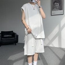 无袖T恤套装垂感冰丝背心大码穿搭衣服运动坎肩两件套TZ1706/P65，男装T恤，电商B238