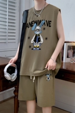 锦氨冰丝布料夏季无袖背心t恤套装透气港风宽松男装DF330P60控78，男装休闲套装，电商A086