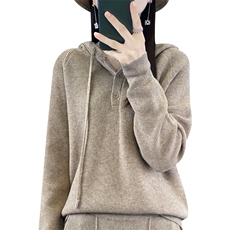 慵懒风安迪绒带帽毛衣女春秋打底衫宽松卫衣连帽针织衫内搭帽衫，女装针织衫/毛衣，大美人包芯纱店