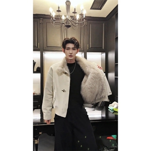座山雕皮外套男加绒加厚棉衣飞机扣保暖夹克B146-特P123图片