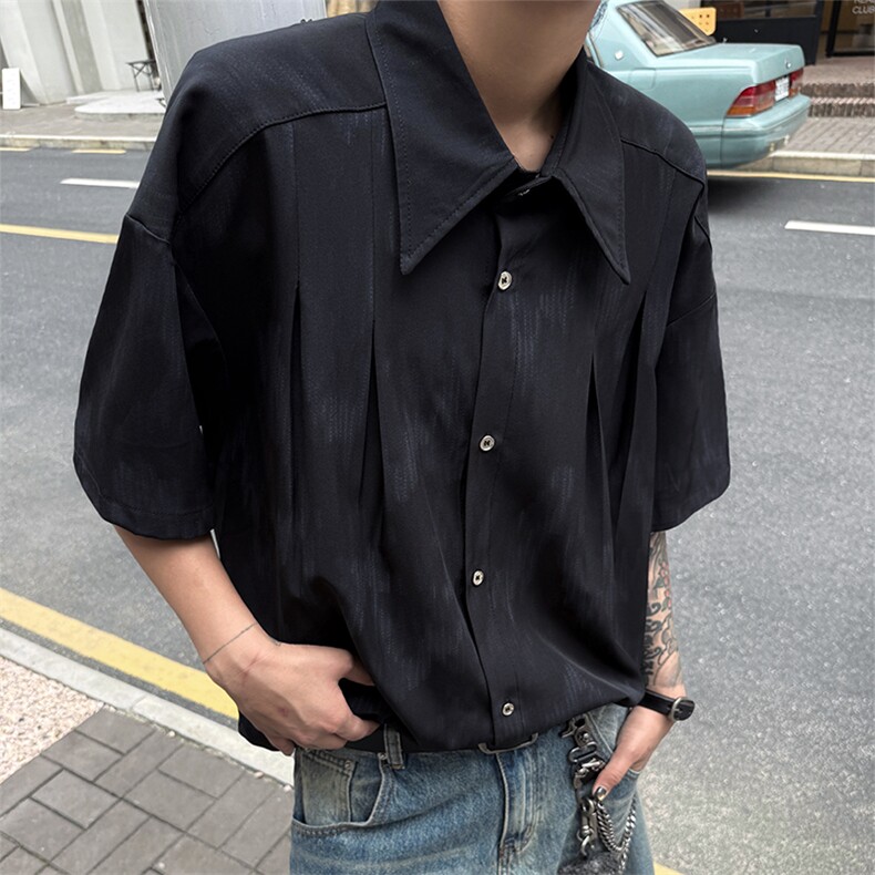 男士夏季冰丝透气速干透气短袖衬衫美式宽松扎染双门禁西装衬衫图片