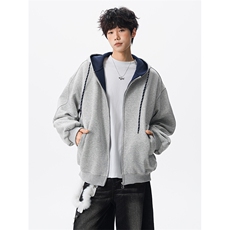8XL-M秋连帽卫衣男宽松休闲纯色拉链开衫外套拼色帽衫运动WY27P65，女装短外套，电商D206-1