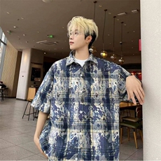 网图慎用短袖衬衣美式复古扎染格子半袖衬衫小众上衣CS2512P40，男装T恤，电商A128