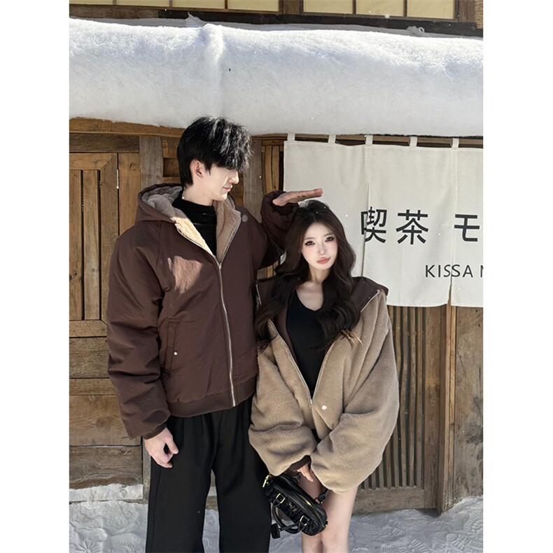 两面穿现货重磅短款座山雕棉衣男女双面穿毛毛绒棉服加厚外套,男装棉衣,电商A486