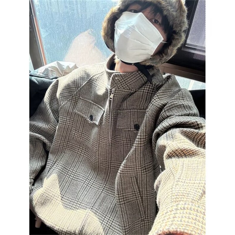 威尔士亲王千鸟格哈灵顿羊毛夹克老钱风短款外套男女同款,男装夹克,四季星座505