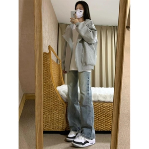双拉链开衫连帽卫衣男款秋冬厚外套灰色设计感上衣 WD603图片