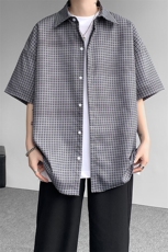 8XL-M短袖衬衫男夏宽松慵懒风痞帅条纹格子衫半袖外套DC28005P40，男装衬衫，电商B312
