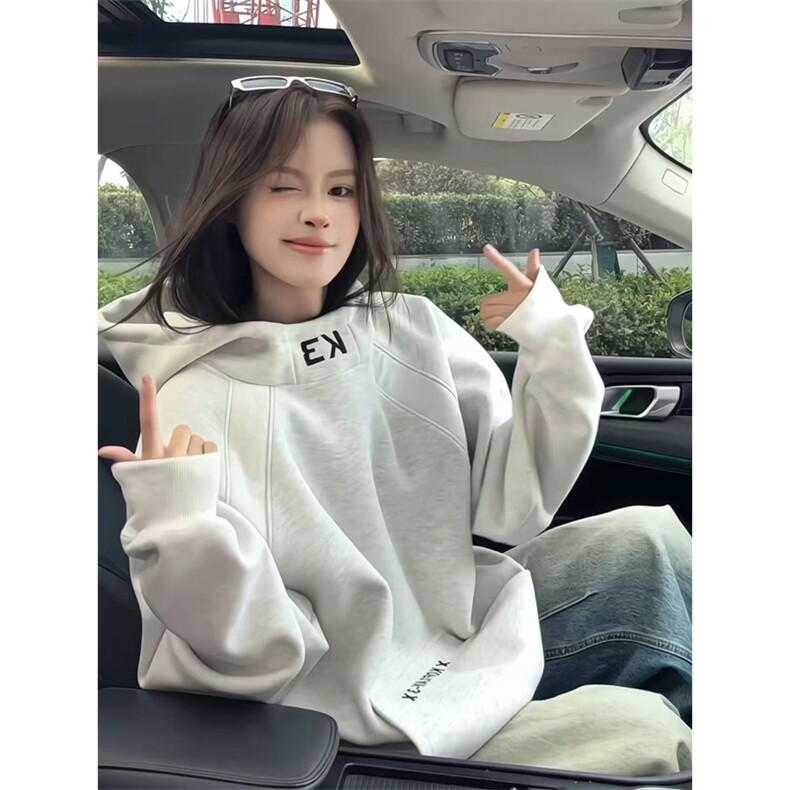 网图有货美式连帽宽松卫衣男女拼接字母刺绣慵懒外套A969-P40,女装短外套,星座1505