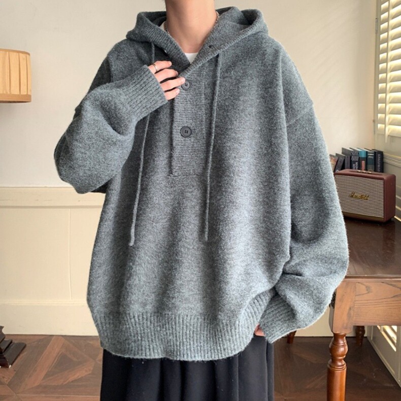 cleanfit排扣连帽针织衫男秋冬季图片