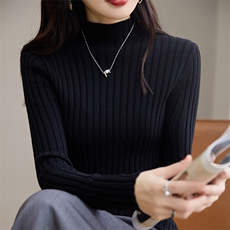 2024秋冬季新款半高领内搭打底针织衫女修身显瘦套头衫，女装针织衫/毛衣，凝珊羊绒
