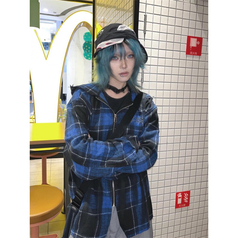 【有货】连帽格子衬衫男高级感痞帅美式拉链夹克外套C300CC-特P55,男装夹克,星座1007（原301D）