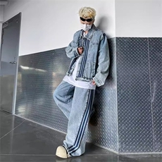 JK8941-P68美式覆古三条杠翻领牛仔外套男款潮流街头百搭，男装工装外套，电商B323A