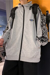 韩版潮时尚休闲豹纹拼接外套2023秋装新款夹克男A161-JK8950-P40图片