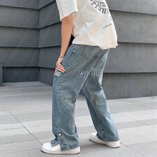 阔腿牛仔裤男潮牌宽松直筒垂感拖地裤NK475P40图片