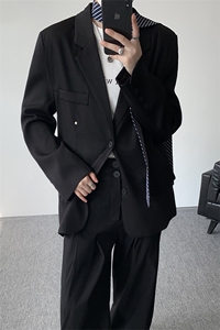 韩版休闲西装套装外套高级痞帅宽松韩版自带垫肩西服外套套装图片