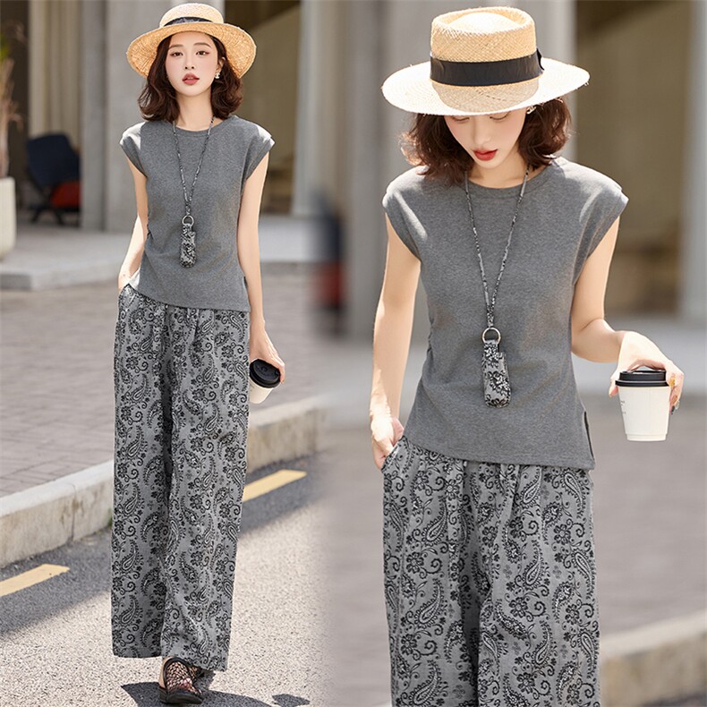 2025夏季新款时尚显瘦洋气减龄马甲+阔腿裤两件套，女装套装/套裙，魅丽静蓝