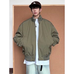 抖音得物 美式潮休闲夹克春季立领纯色复古工装加厚棉服外套MF01图片