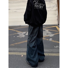 美式解构水洗牛仔裤男女街头休闲抓痕设计微喇直筒拖地长裤潮，男装牛仔裤，四季星座505