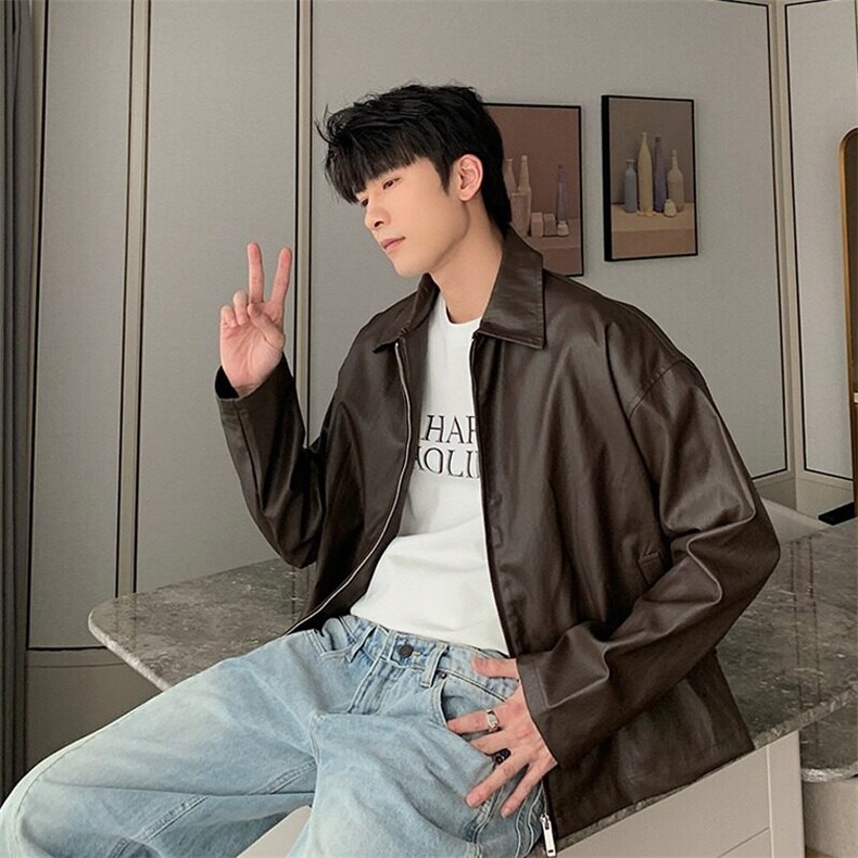 W9496-P70网图现货痞帅Pu皮衣潮牌皮夹克机车服高街外套,男装夹克,星座1608-2