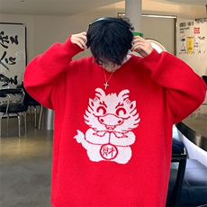 冬新休闲龙年本命年大红色毛衣男女同款大码针织衫外套MY107-P50，男装针织衫/毛衣，电商A001-1
