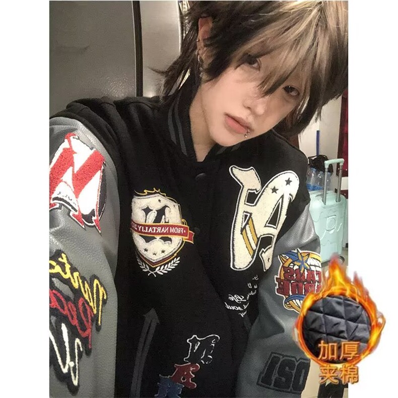 美式印花刺绣棒球服卫衣男女春秋季运动宽松球衣长袖上衣JWT76,女装职业装,星座1116A（原606A-3）
