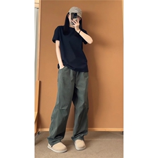 美式百搭街头拼接男款秋季立体剪裁设计感直筒裤潮牌百搭休闲裤子，男装休闲裤，星座1210-1