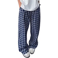 美式高街潮牌男女泡泡格子休闲裤直筒宽松慵懒显瘦阔腿休闲长裤子，男装休闲裤，电商A443