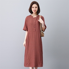 棉麻连衣裙夏季2025新款妈妈遮肚显瘦宽松a字裙亚麻裙子女中长款，女装连衣裙，叶笙衣