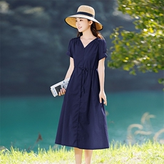 2026年春季优雅气质短袖亚麻棉城市通勤旅游沙滩聚会逛街，女装连衣裙，江南依恋