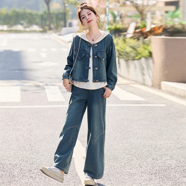 卫衣休闲牛仔套装女春装2025年新款时尚超火减龄洋气阔腿裤三件套,女装套装/套裙,欣品汇
