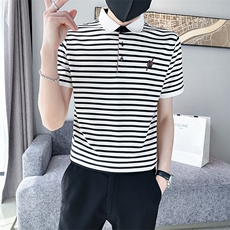 经典条纹翻领T恤短袖Polo衫弹力时尚高级感上衣T0270-P50，男装T恤，电商D342