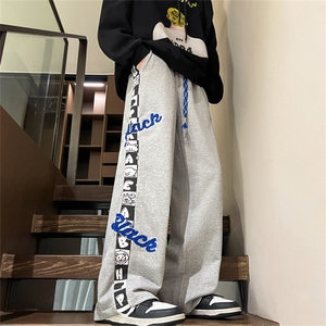 特P40控价78 秋冬季长裤新款毛巾绣休闲阔腿裤男美式宽松卫裤K211图片