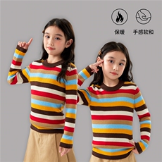 可机洗女童彩红条精纺羊毛针织衫宝宝修身打底毛衣羊绒不起球上衣，童装儿童羊毛衫，初丹羊绒童装