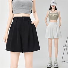 西装短裤女a字宽松夏2024新款高腰遮肉显瘦黑色薄款五分阔腿，女装短裤/热裤，梦白服饰厂