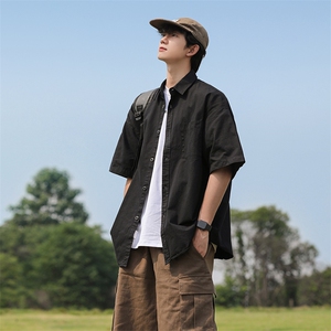 日系文艺纯色衬衫男士短袖港风潮流宽松2024秋夏ins外套CY931-P28图片