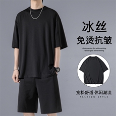 2024夏季新款无影墙大码冰丝短袖T恤套装M-5XHQ24506-P60，男装休闲套装，电商A022