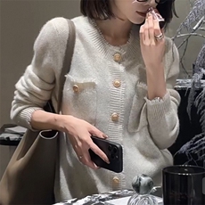 秋季新款纯色针织单排扣开衫时尚百搭，女装针织衫/毛衣，泰沅羊绒