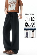 休闲裤女肌理长裤慵懒松弛感2025新款夏季松紧腰阔腿裤简约风，男装休闲裤，电商B312