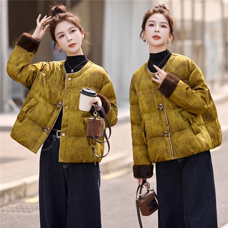 现货现货新中式羽绒服短款2025新款90白鸭绒外套数据好主推款现货，女装羽绒服，一安秀