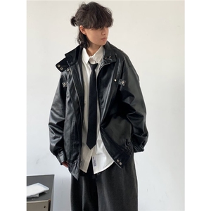 复古机车服皮衣美式多口袋夹克飞行员立领pu皮外套K1021-P75网图图片