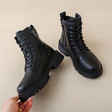 厚底马丁靴女英伦风2023秋季新款女鞋休闲皮面系带短靴子女，女鞋马丁靴，电商A223