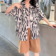 复古海滩衬衫男女小众设计师品牌无性别风创意印花衬衫CS105/P32，女装衬衫，星座506