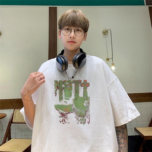 可48小时发货支持抖音得物来样二开 美式满天星亮片短袖T恤MTX659图片