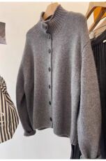 2025年秋季时尚百搭通勤简约休闲系扣开衫，女装针织衫/毛衣，锦瑟羊绒