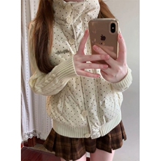 甜美可爱少女麻花针织拼接波点棉服冬季立领保暖外套棉袄M7868，男装棉衣，星座1116A（原606A-3）