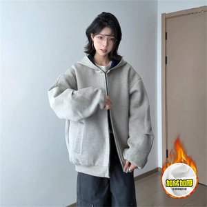 480G重磅加绒硬挺boxy男女秋冬美式高街结构双面连帽卫衣开衫外套图片