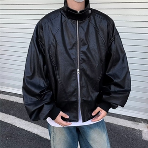 春秋美式刺绣pu皮夹克男休闲宽松街头棒球服图片