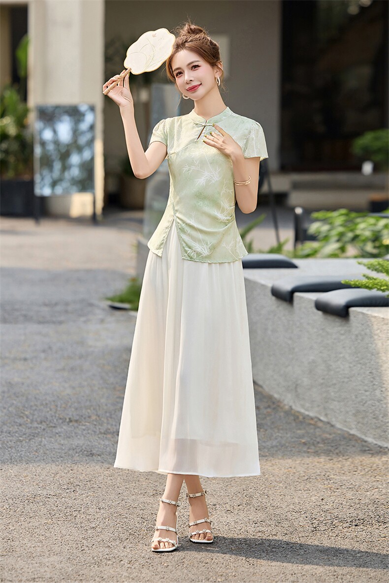 2025夏季新中式风盘扣改良旗袍假两件连衣裙,女装连衣裙,丽莎妳雅